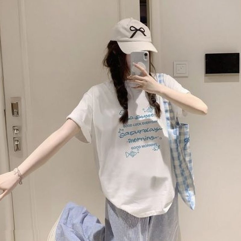 白色短袖T恤 字母印花 细节图1