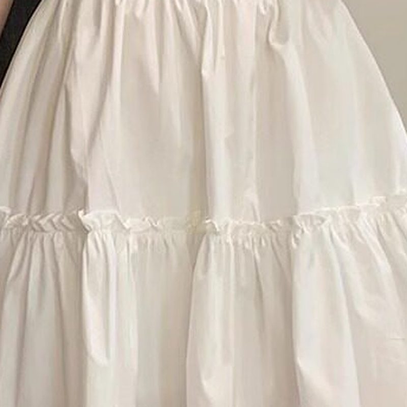 白色高腰A字伞裙 松紧腰蓬蓬半身裙 细节图2